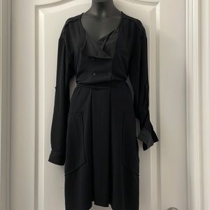 Wilfred black knee length dress double breasted mini buttons long sleeves Sz M